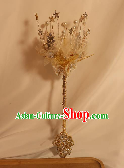 Top Grade Wedding Bridal Bouquet Bride Shell Flowers Cane Handmade Queen Golden Sceptre
