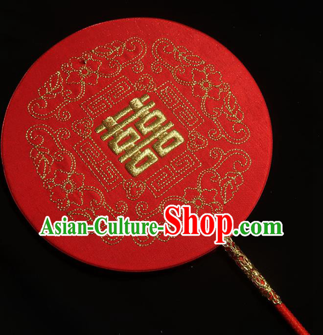 China Handmade Bride Embroidered Palace Fan Classical Dance Circular Fan Traditional Wedding Red Silk Fan
