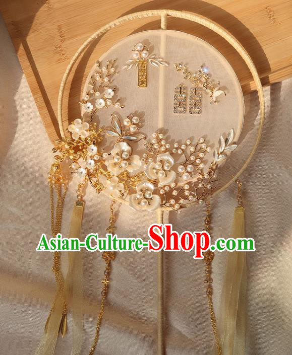 China Handmade Hanfu Silk Fan Traditional Wedding Champagne Palace Fan Ancient Princess Circular Fan
