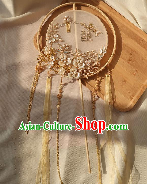 China Handmade Hanfu Silk Fan Traditional Wedding Champagne Palace Fan Ancient Princess Circular Fan