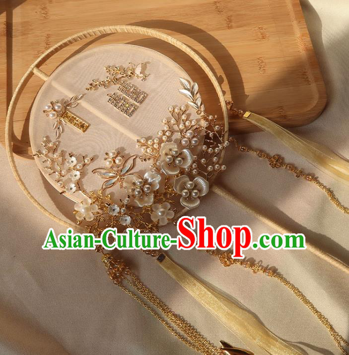 China Handmade Hanfu Silk Fan Traditional Wedding Champagne Palace Fan Ancient Princess Circular Fan