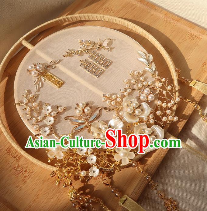 China Handmade Hanfu Silk Fan Traditional Wedding Champagne Palace Fan Ancient Princess Circular Fan