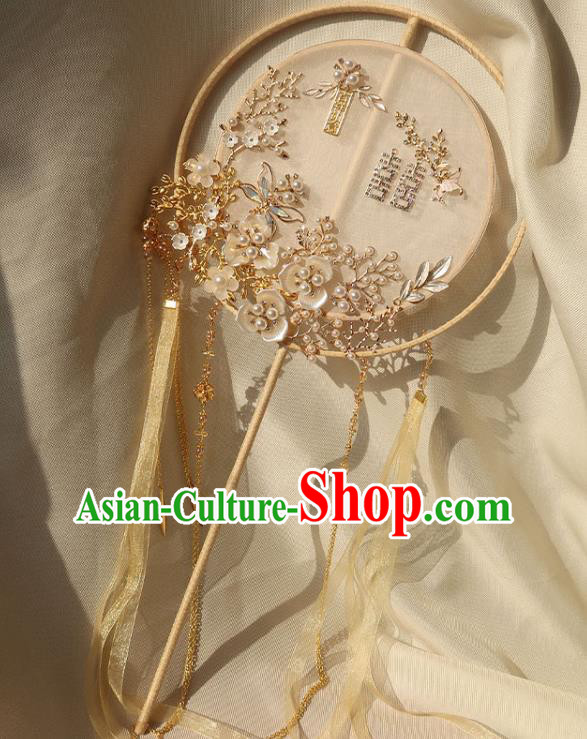 China Handmade Hanfu Silk Fan Traditional Wedding Champagne Palace Fan Ancient Princess Circular Fan