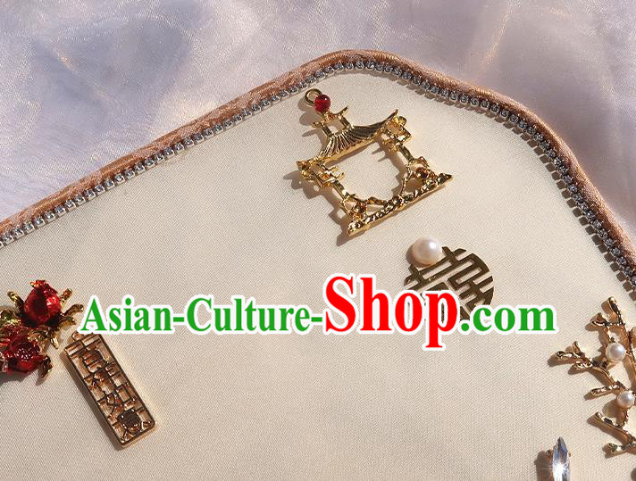 China Handmade Red Pomegranate Palace Fan Classical Hanfu Fan Traditional Wedding Silk Fan