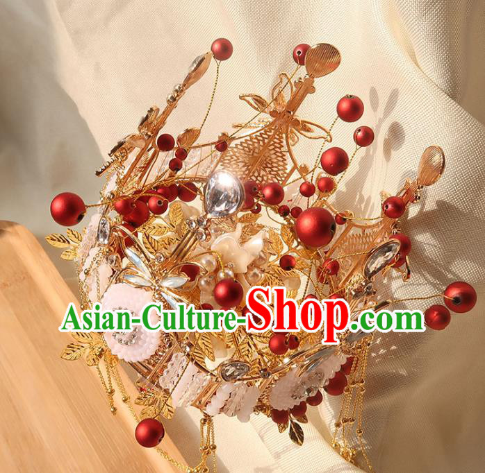 Top Grade Wedding Bridal Bouquet Handmade Bride Opal Dragonfly Cane Baroque Queen Red Sceptre