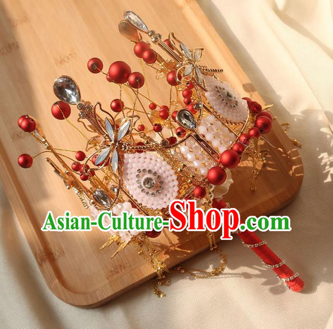 Top Grade Wedding Bridal Bouquet Handmade Bride Opal Dragonfly Cane Baroque Queen Red Sceptre