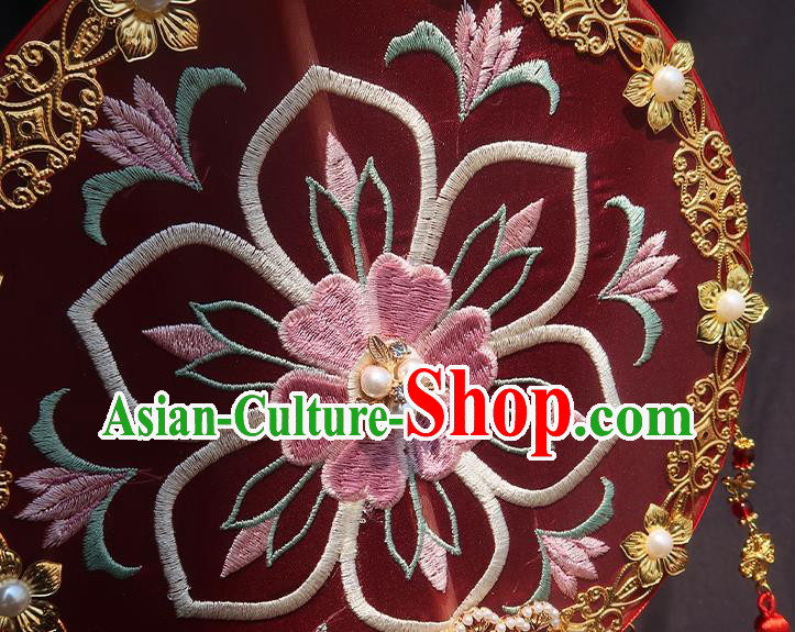 China Traditional Tang Dynasty Hanfu Circular Fan Classical Wedding Fan Handmade Embroidered Palace Fan
