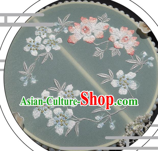 China Classical Wedding Fan Handmade Ribbon Tassel Palace Fan Traditional Hanfu Embroidered Circular Fan