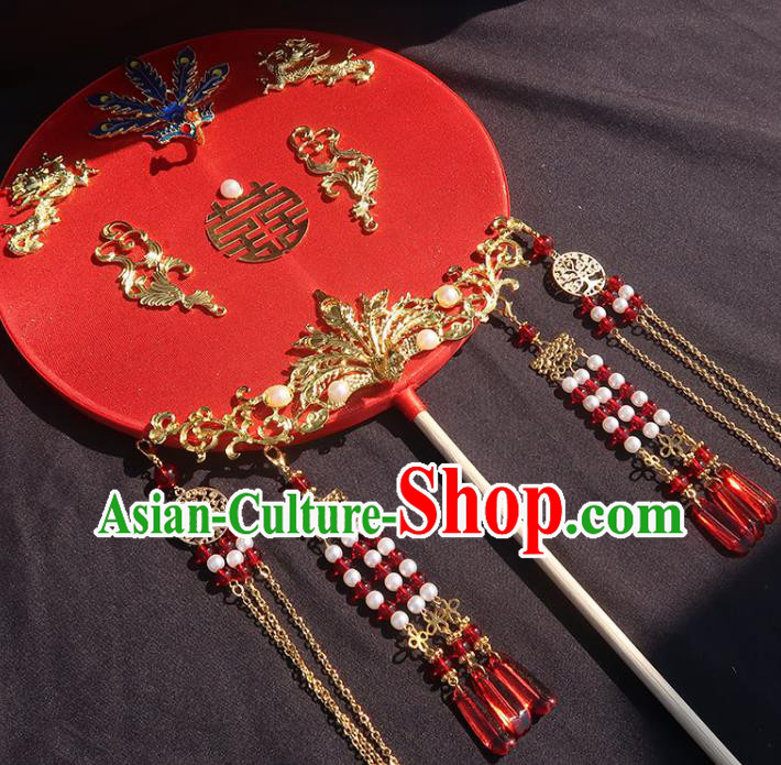 China Classical Wedding Red Silk Fan Traditional Princess Hanfu Fan Handmade Palace Fan