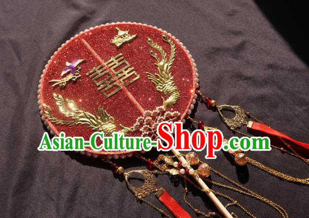 China Traditional Red Silk Hanfu Fan Handmade Palace Fan Classical Wedding Bride Circular Fan