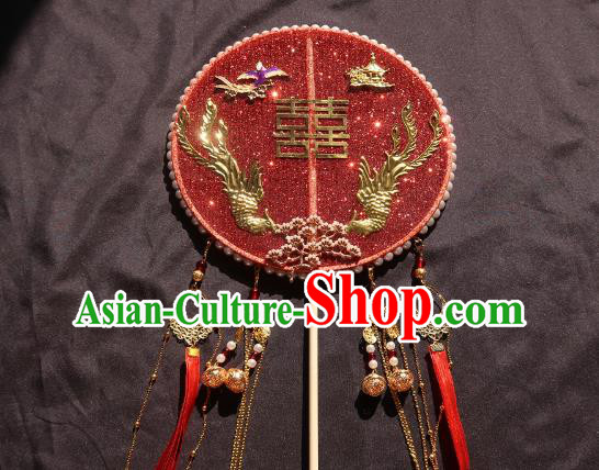 China Traditional Red Silk Hanfu Fan Handmade Palace Fan Classical Wedding Bride Circular Fan