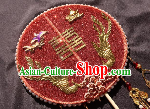 China Traditional Red Silk Hanfu Fan Handmade Palace Fan Classical Wedding Bride Circular Fan
