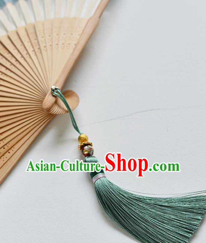 Handmade Chinese Folding Fan Accordion Fan Printing Blue Silk Fans
