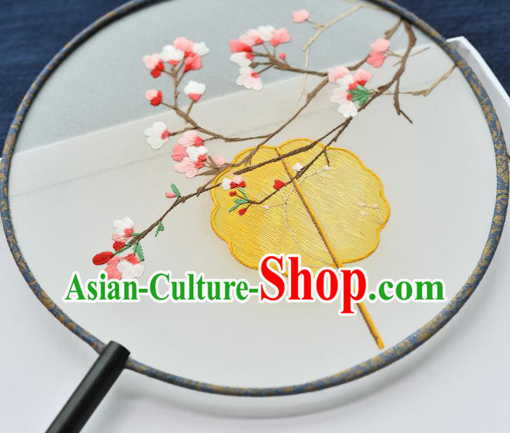 China Handmade Palace Fan Classical Dance Ebony Circular Fan Traditional Embroidered Begonia Silk Fan