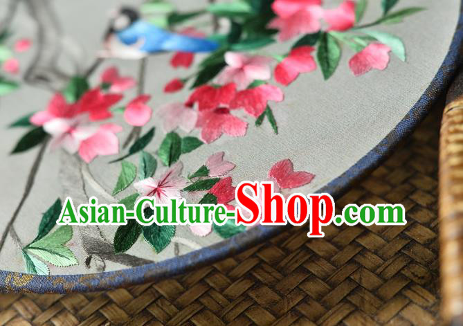 China Traditional Suzhou Embroidered Palace Fan Handmade Ebony Fan Classical Dance Silk Circular Fan