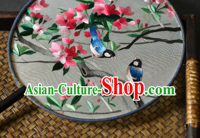 China Traditional Suzhou Embroidered Palace Fan Handmade Ebony Fan Classical Dance Silk Circular Fan