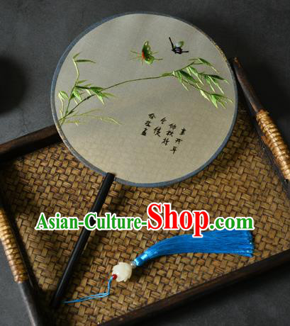China Classical Dance Silk Circular Fan Traditional Suzhou Embroidered Bamboo Palace Fan Handmade Ebony Fan