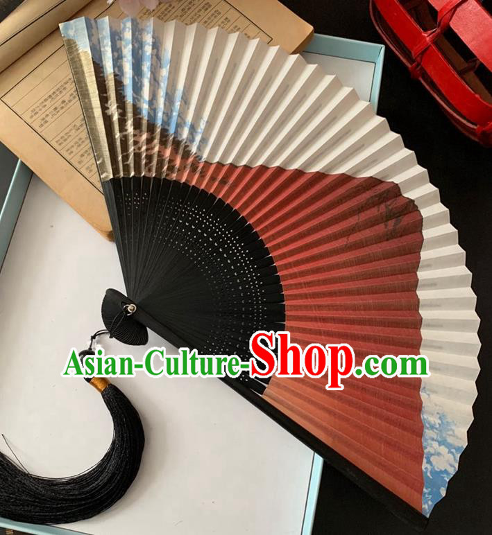Chinese Handmade Printing Mount Fuji Folding Fan Bamboo Fan Classical Accordion Paper Fans