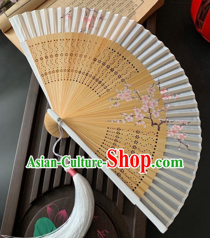Chinese Classical Dance Accordion Handmade Printing Plum Blossom Folding Fan Bamboo Fan
