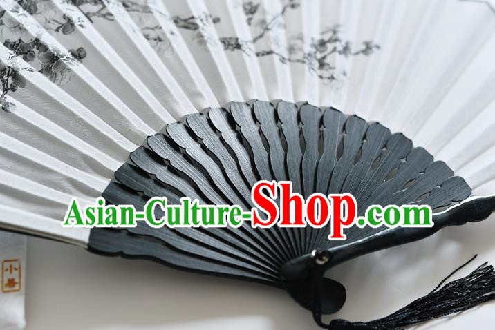 Handmade Chinese Ink Painting Plum Blossom Folding Fan Accordion Silk Fans