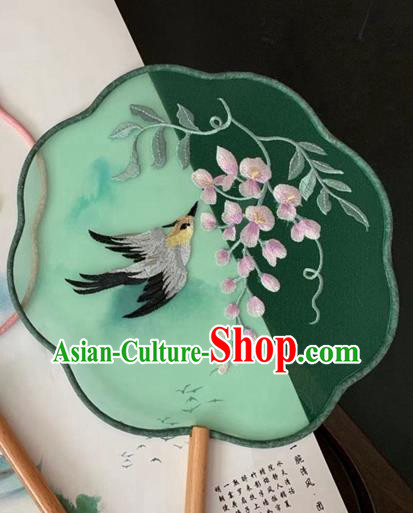 China Ancient Princess Palace Fan Handmade Green Silk Fan Traditional Classical Embroidered Fan