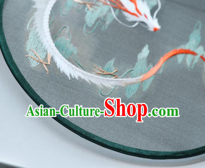 China Handmade Green Silk Fan Classical Dance Circular Fan Traditional Embroidered Dragon Palace Fan