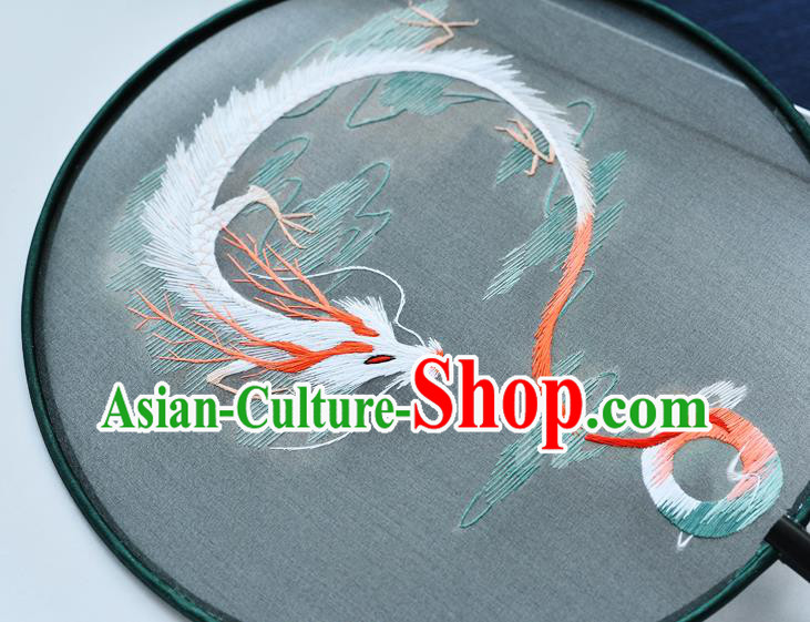 China Handmade Green Silk Fan Classical Dance Circular Fan Traditional Embroidered Dragon Palace Fan
