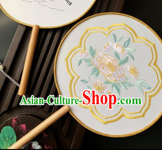 China Dance Fans Handmade Palace Fan Traditional Hanfu Silk Fan Classical Embroidered Circular Fan