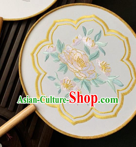 China Dance Fans Handmade Palace Fan Traditional Hanfu Silk Fan Classical Embroidered Circular Fan