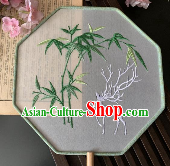 China Handmade Traditional Hanfu Silk Fan Ancient Princess Palace Fan Classical Embroidered Bamboo Octagon Fan