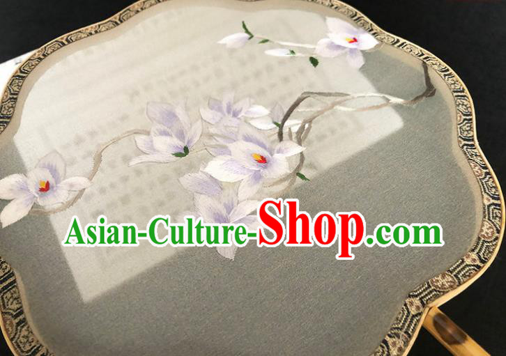 China Handmade Embroidered Mangnolia Palace Fan Traditional Hanfu Fan Silk Fan Classical Dance Fan
