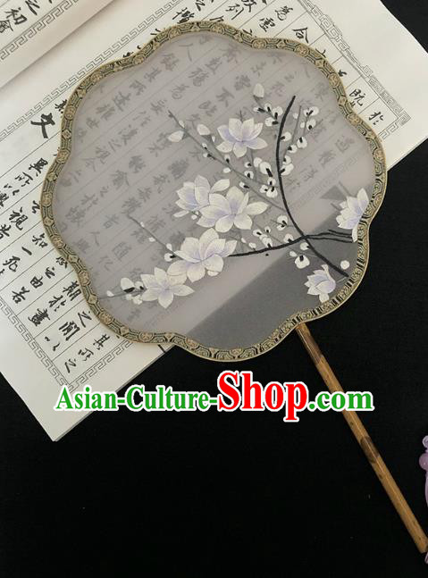 China Handmade Embroidered Mangnolia Palace Fan Traditional Hanfu Fan Silk Fan Classical Dance Fan