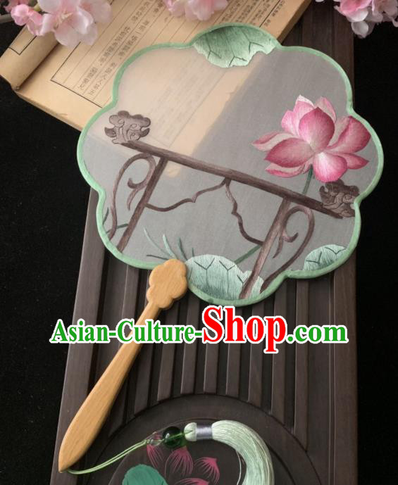 China Classical Embroidered Lotus Fan Traditional Hanfu Silk Fan Handmade Palace Fan