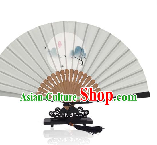 Handmade Grain Rain Accordion Chinese Printing Twenty Four Solar Terms Folding Fan Classical Dance Grey Silk Fan