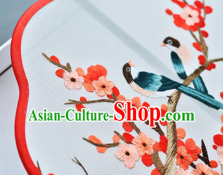 China Classical Dance Fan Traditional Embroidered Red Plum Blossom Palace Fan Handmade Silk Fan