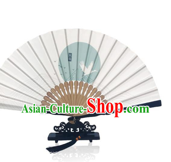 Chinese Crane Silk Fan Printing Twenty Four Solar Terms Folding Fan Handmade Cold Dew Accordion