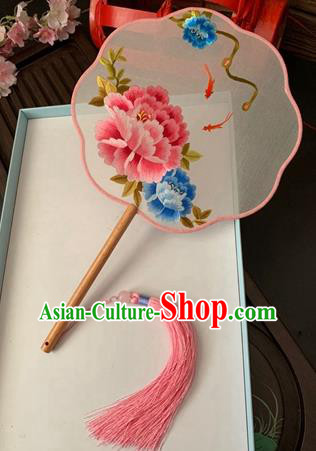 China Classical Dance Fan Traditional Double Side Embroidered Peony Palace Fan Handmade Silk Fan