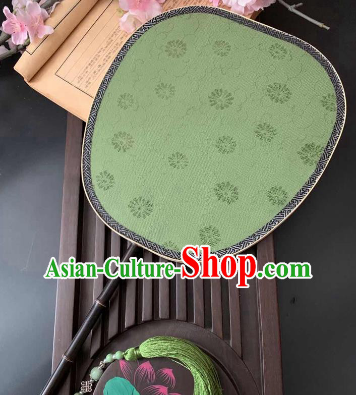 China Handmade Jacquard Daisy Green Silk Fan Ancient Classical Hanfu Fan Traditional Song Dynasty Palace Fan