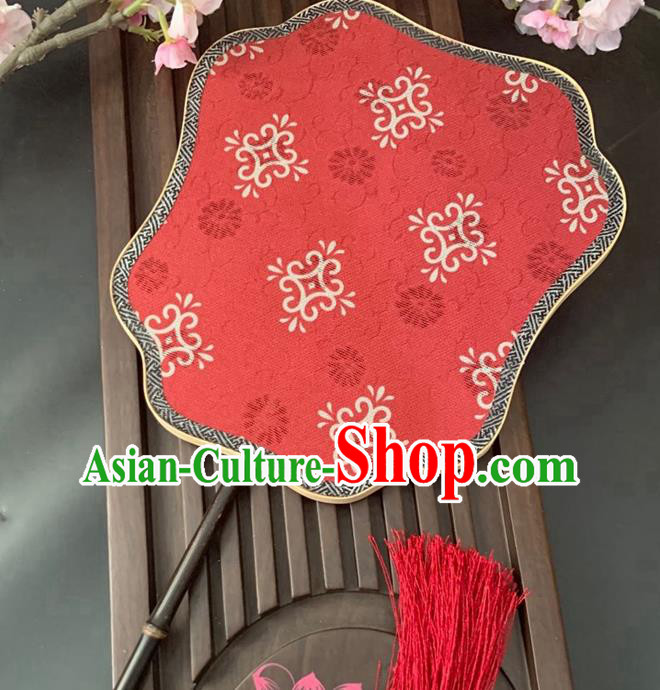 China Traditional Song Dynasty Palace Fan Ancient Princess Classical Hanfu Fan Handmade Jacquard Red Silk Fan