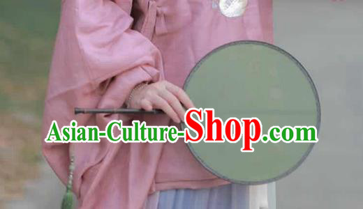 China Traditional Song Dynasty Palace Fan Handmade Green Silk Fan Classical Hanfu Circular Fan