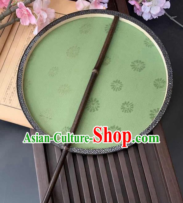 China Traditional Song Dynasty Palace Fan Handmade Green Silk Fan Classical Hanfu Circular Fan