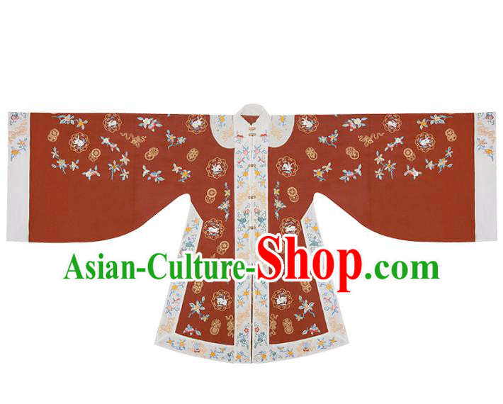 Traditional China Ancient Court Beauty Red Hanfu Dress Embroidered Apparels Ming Dynasty Patrician Lady Historical Clothing