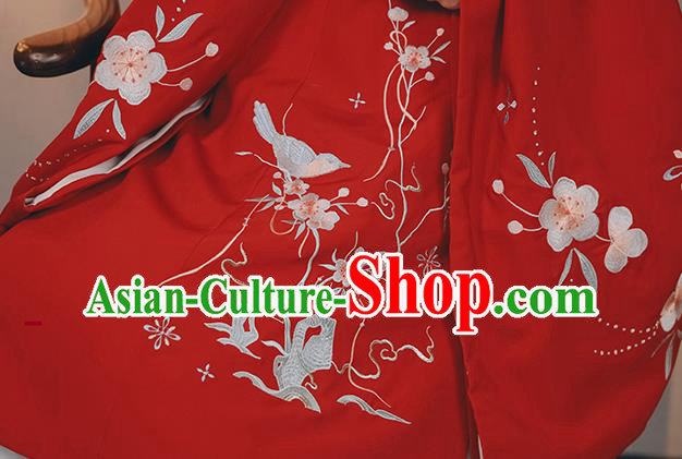China Ancient Patrician Lady Red Hanfu Dress Traditional Ming Dynasty Historical Clothing Young Beauty Costumes