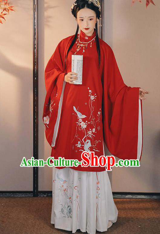 China Ancient Patrician Lady Red Hanfu Dress Traditional Ming Dynasty Historical Clothing Young Beauty Costumes