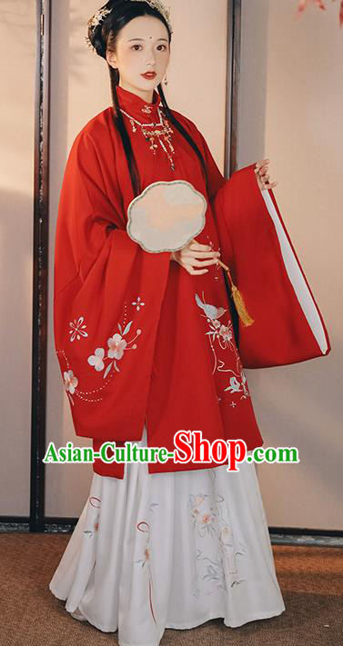 China Ancient Patrician Lady Red Hanfu Dress Traditional Ming Dynasty Historical Clothing Young Beauty Costumes