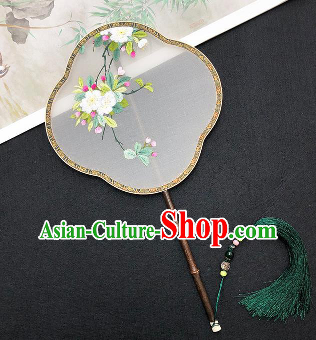 China Ancient Princess Silk Fan Traditional Hanfu Fan Classical Dance Fan Handmade Embroidered Begonia Palace Fan