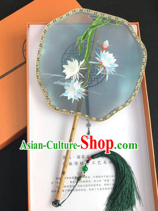 China Handmade Embroidered Epiphyllum Palace Fan Classical Dance Fan Traditional Silk Fan Hanfu Fan