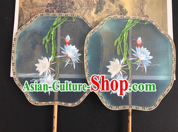 China Handmade Embroidered Epiphyllum Palace Fan Classical Dance Fan Traditional Silk Fan Hanfu Fan