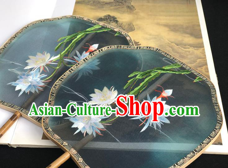 China Handmade Embroidered Epiphyllum Palace Fan Classical Dance Fan Traditional Silk Fan Hanfu Fan