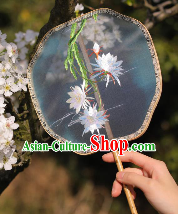 China Handmade Embroidered Epiphyllum Palace Fan Classical Dance Fan Traditional Silk Fan Hanfu Fan